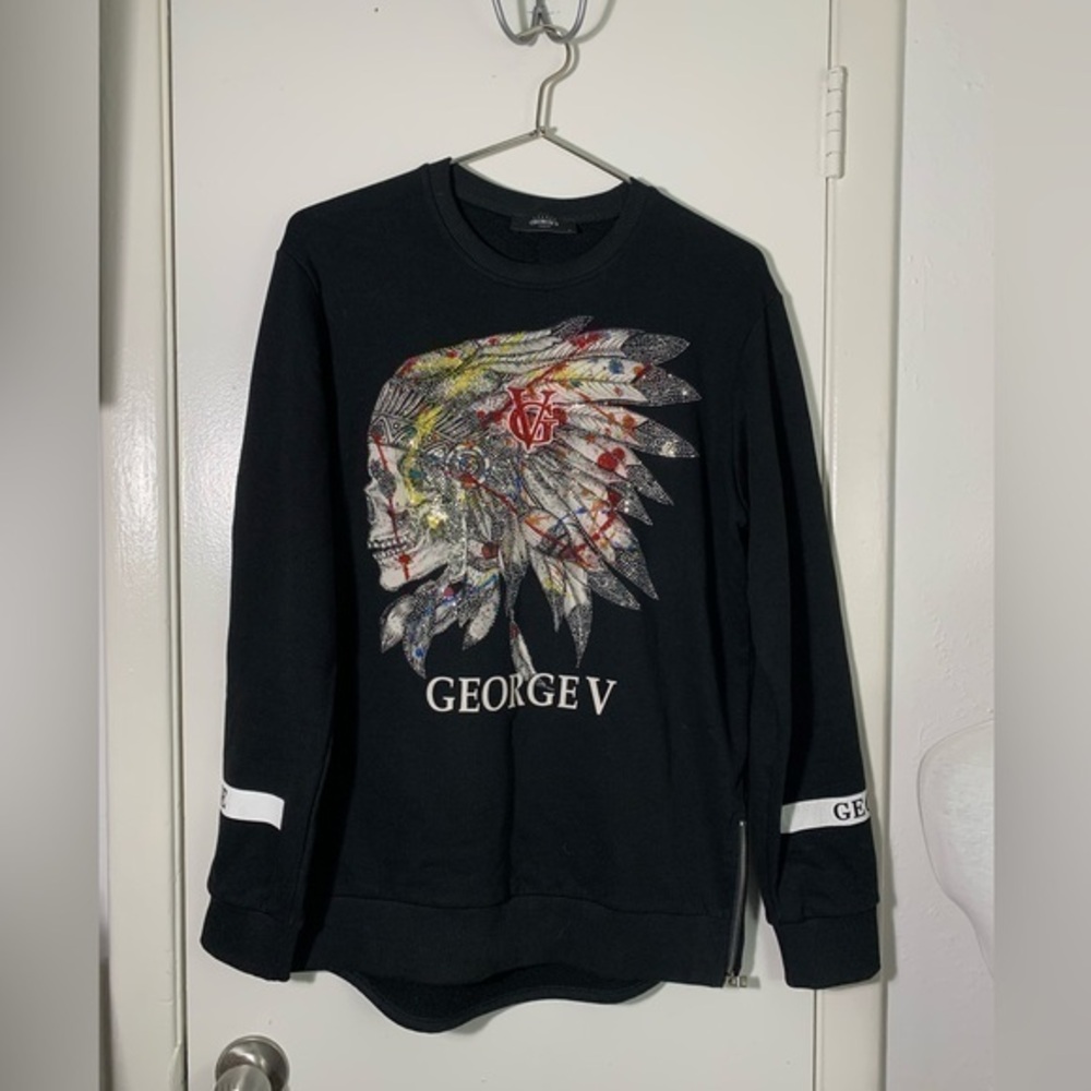 George Black Sweatshirt with Colorful Feather Design